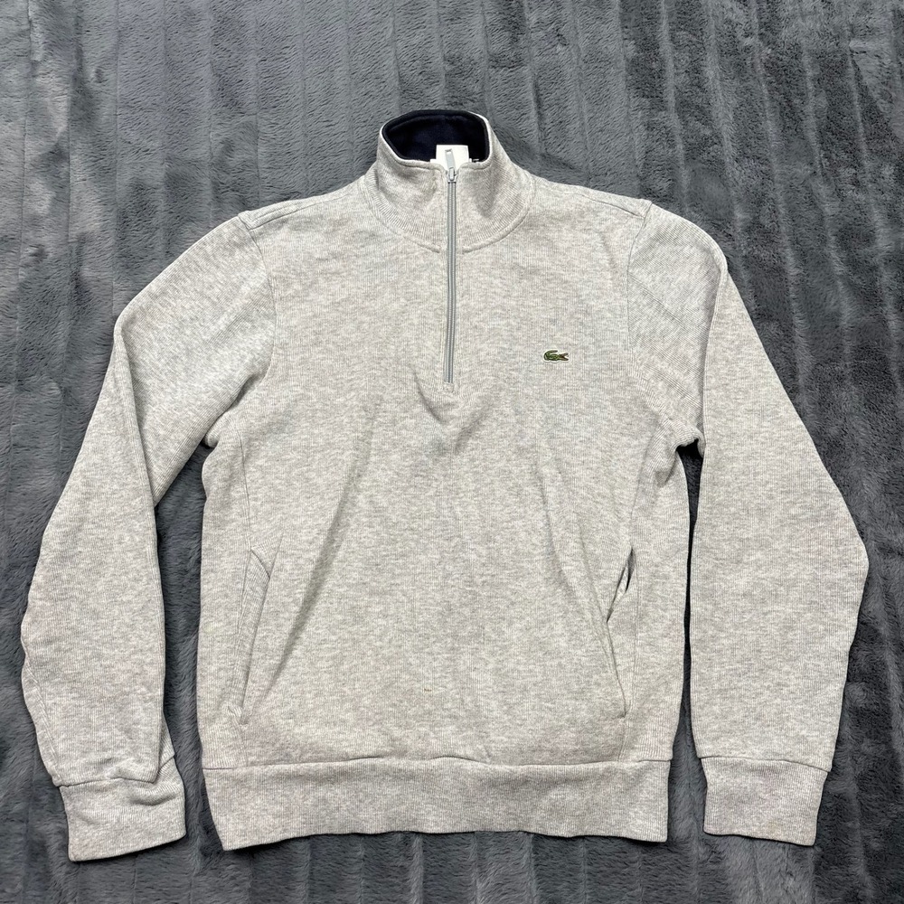 Lacoste Mens Quarter Zip Sweatshirt Heather Gray F8330 Size 3 Small